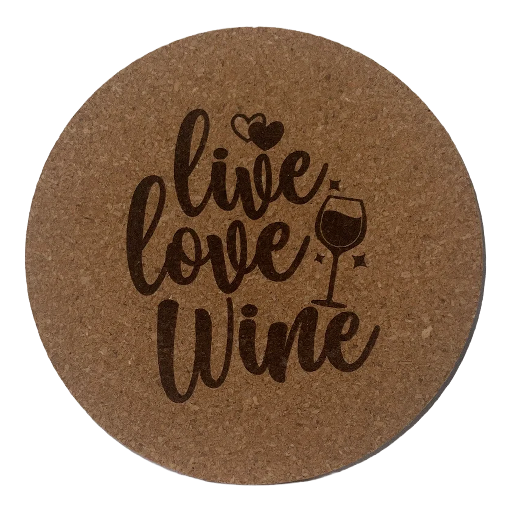 4 inch cork coaster – live love wine - wine theme