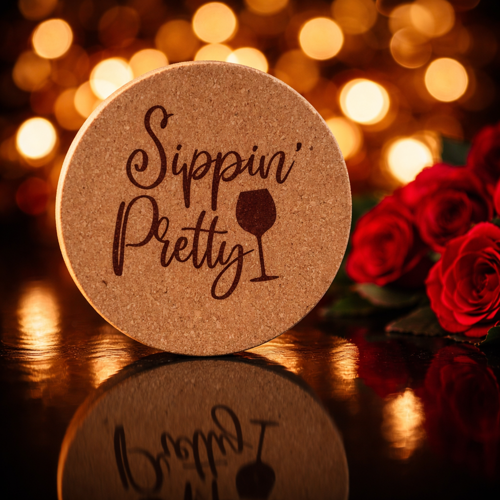 4 inch cork coaster – Sippin Pretty - wine theme
