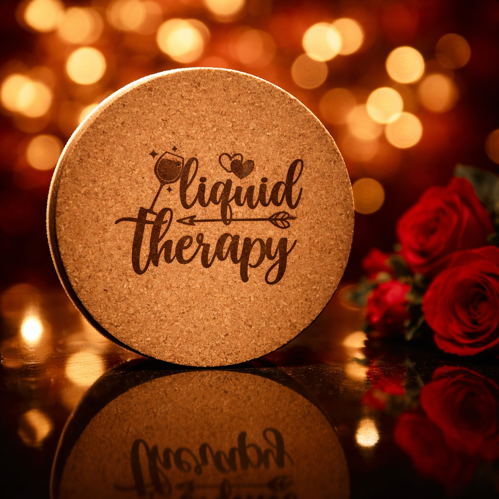 4 inch cork coaster – Liquid Therapy - wine theme