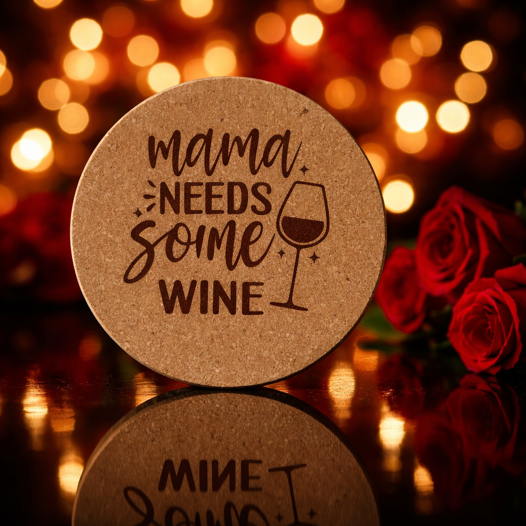 4 inch cork coaster – Mama Needs Some Wine - wine theme