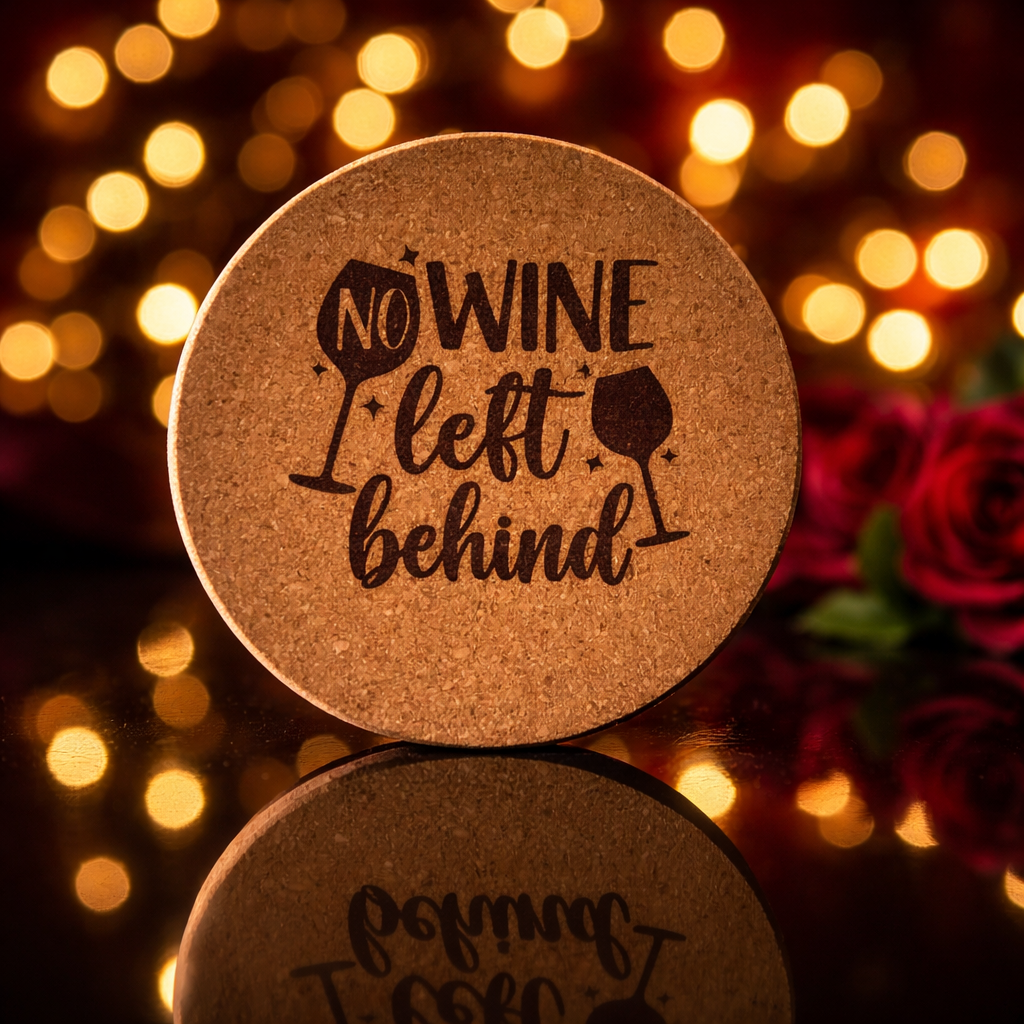 4 inch cork coaster – No Wine Left Behind - wine theme