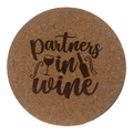 4 inch cork coaster – Partners In Wine - wine theme