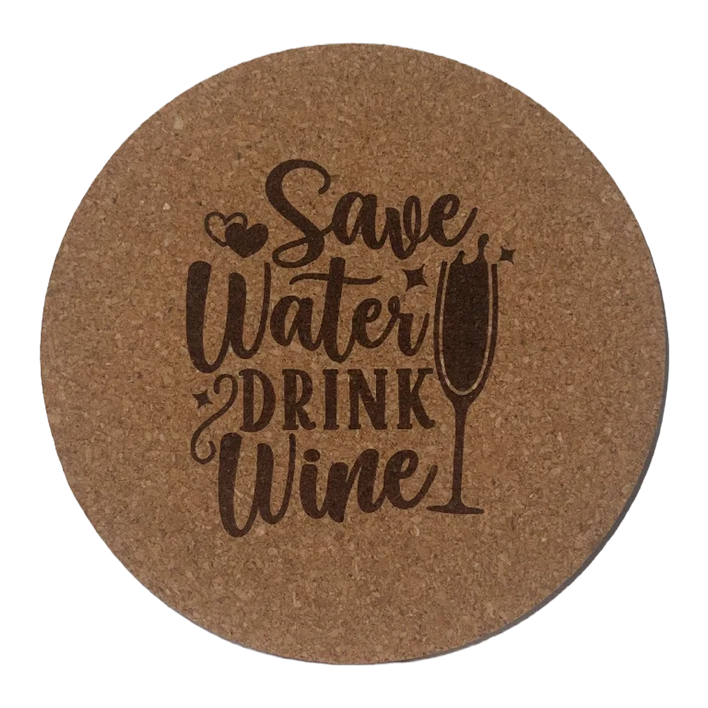 4 inch cork coaster – Save Water Drink Wine - wine theme