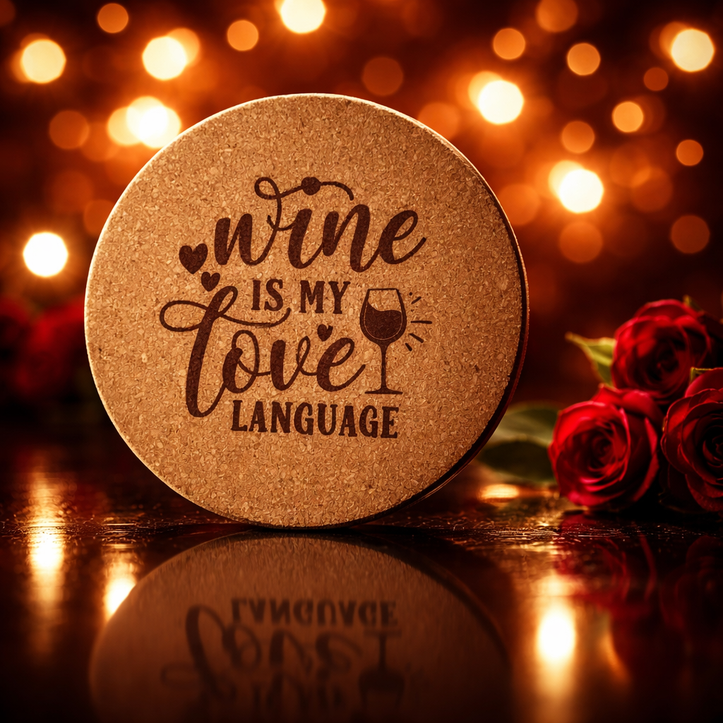 4 inch cork coaster – Wine Is My Love Language - wine theme
