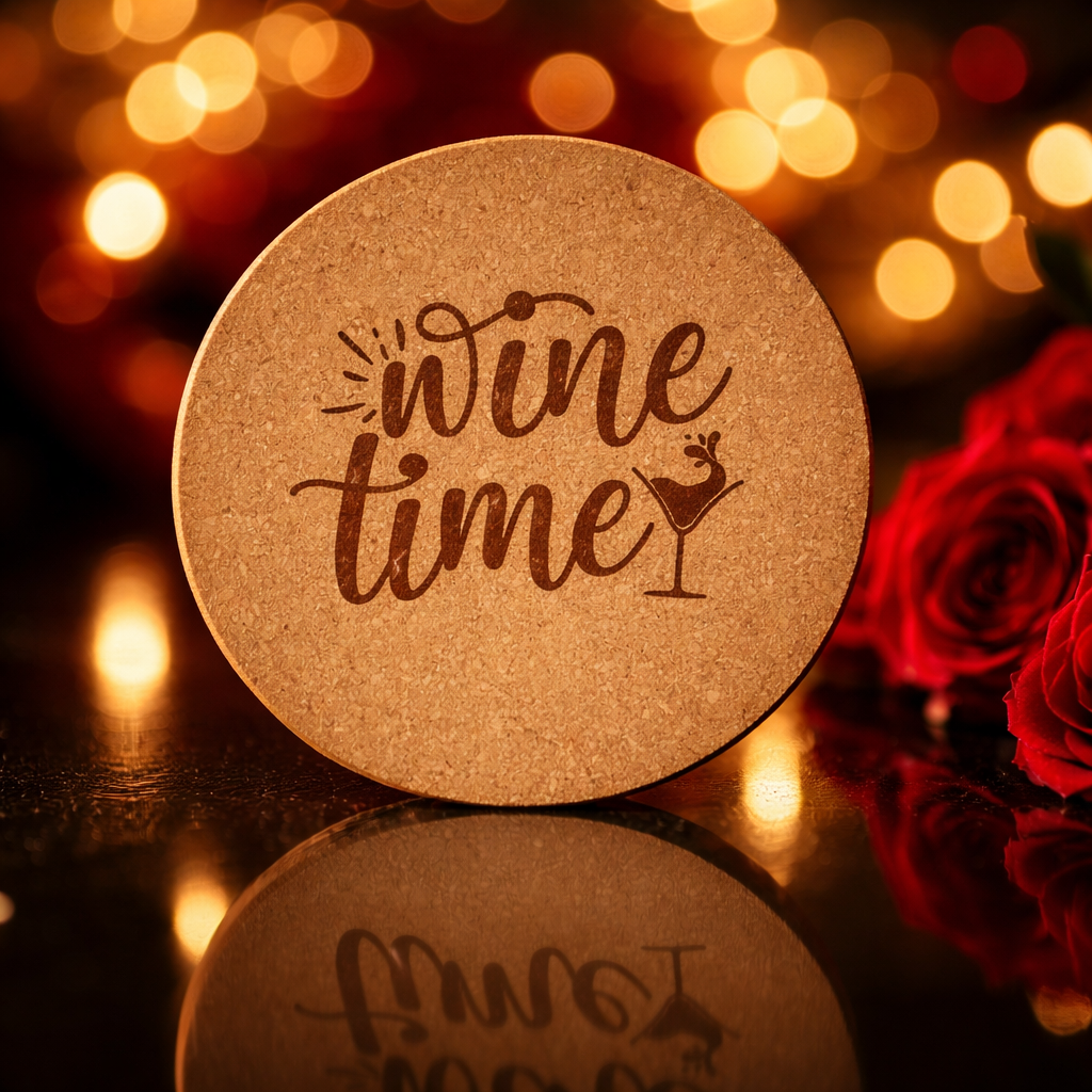 4 inch cork coaster – Wine Time - wine theme