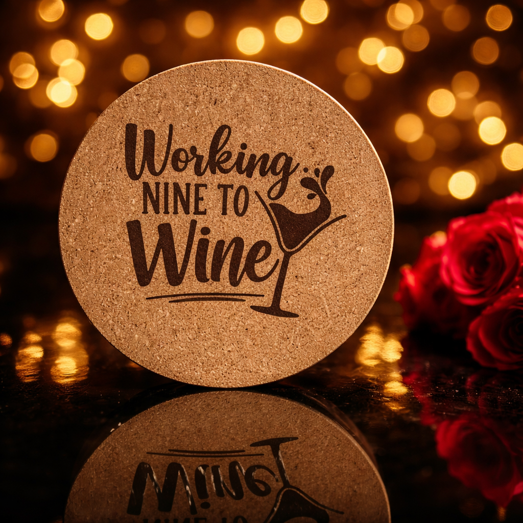 4 inch cork coaster – Working Nine To Wine - wine theme