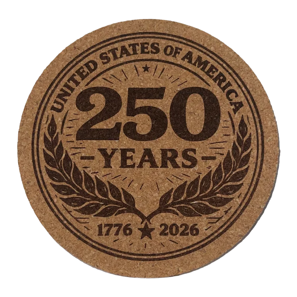 4 inch cork coaster – UNITED STATES OF AMERICA 250 YEARS 1776-2026 – America 250 theme design 04