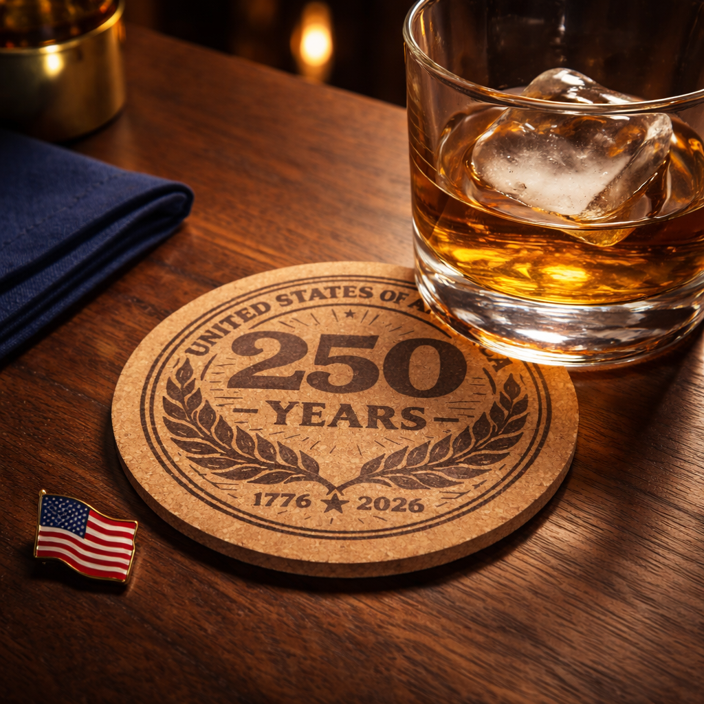 4 inch cork coaster – UNITED STATES OF AMERICA 250 YEARS 1776-2026 – America 250 theme design 04