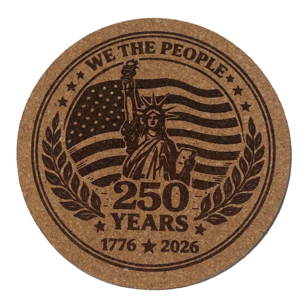 4 inch cork coaster – WE THE PEOPLE 250 YEARS 1776-2026 – America 250 theme design 05
