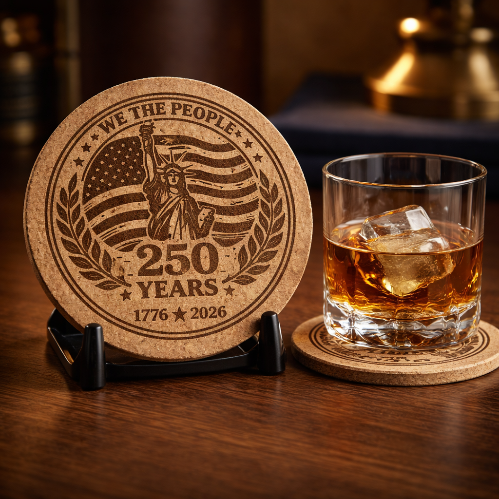 4 inch cork coaster – WE THE PEOPLE 250 YEARS 1776-2026 – America 250 theme design 05