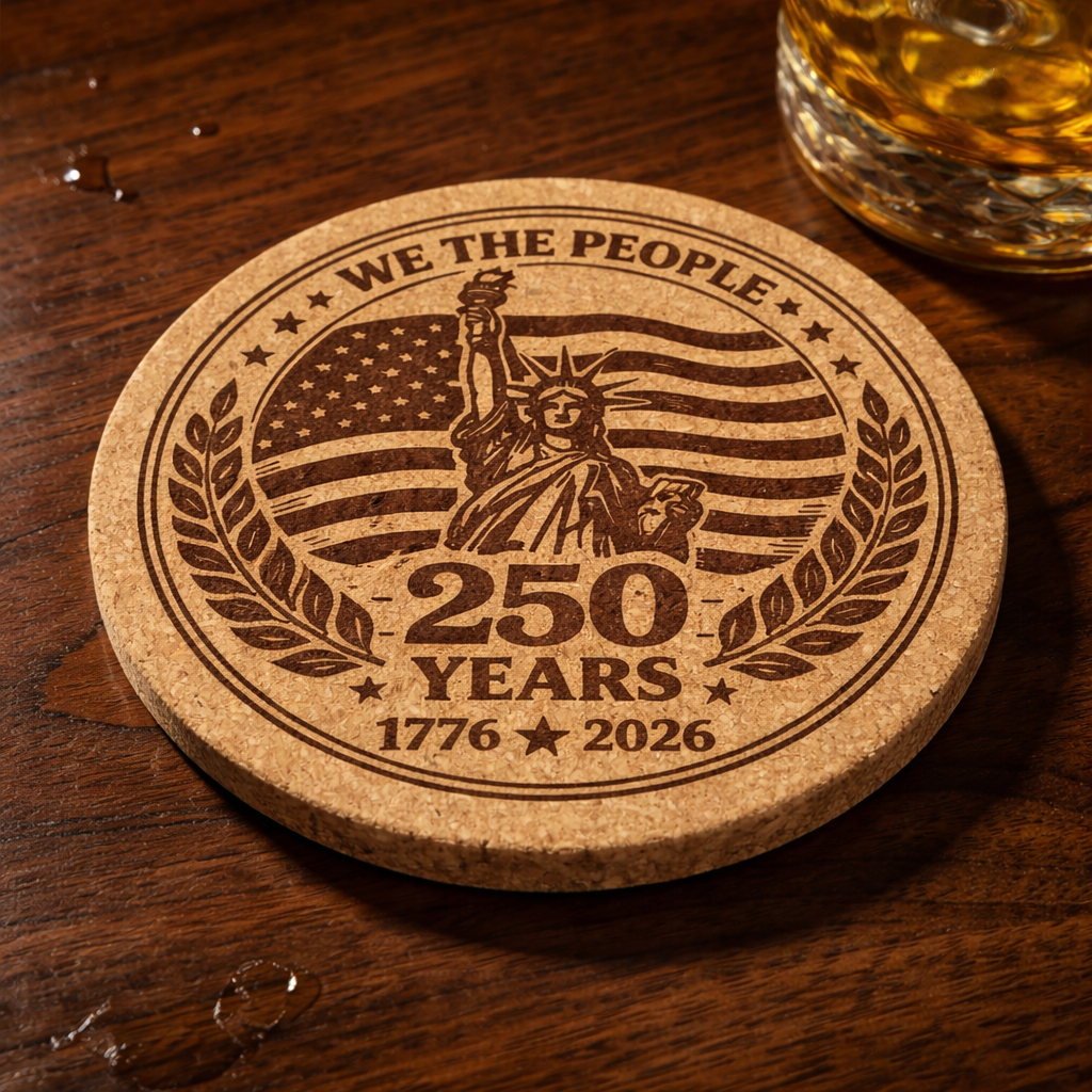 4 inch cork coaster – WE THE PEOPLE 250 YEARS 1776-2026 – America 250 theme design 05
