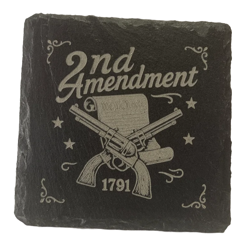 4 Inch Slate Coaster - 2nd Amendment Crossed Pistols 1791– 2nd Amendment theme
