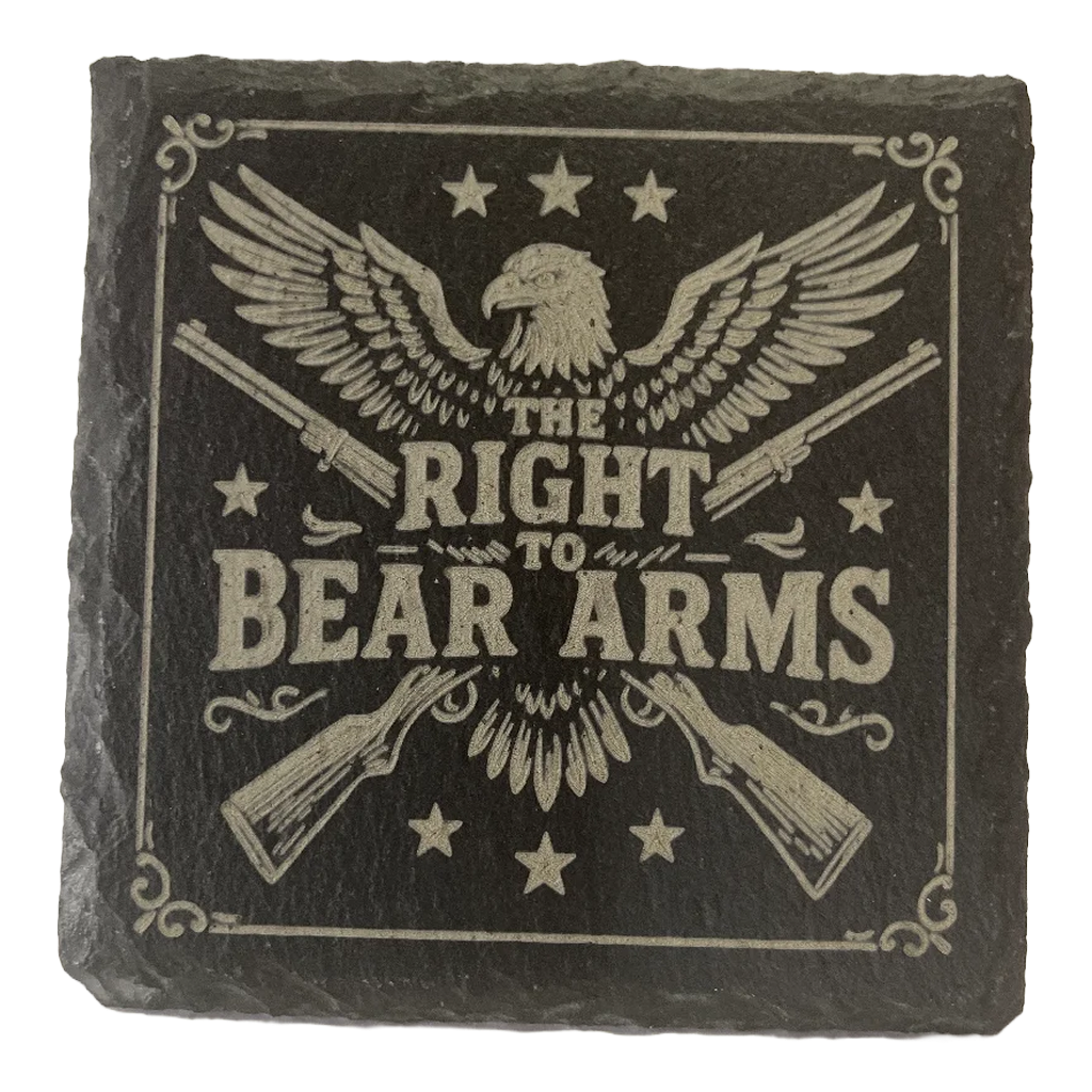 4 Inch Slate Coaster – The Right To Bear Arms Eagle and Crossed Rifles – 2nd Amendment theme
