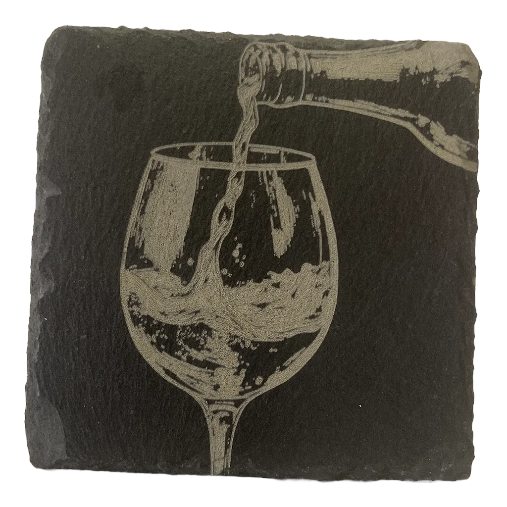 4 Inch Slate Coaster – Wine Pouring into Glass – Wine theme