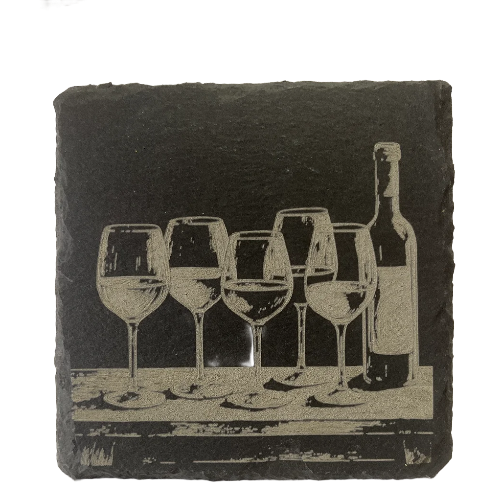4 Inch Slate Coaster – Wine Glasses with Wine Bottle – Wine theme