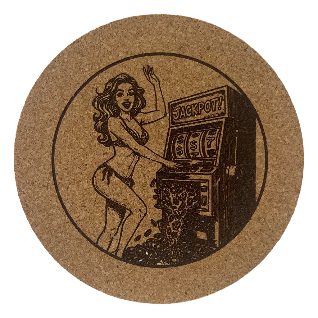 4 inch cork coaster – Woman In Bikini Playing Slots – Casino Night theme