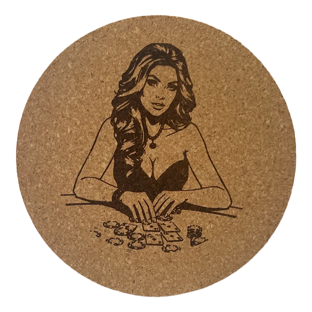 4 inch cork coaster – Woman Playing Poker 2 – Casino Night theme
