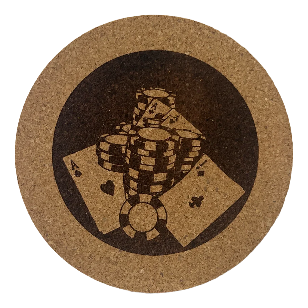 4 inch cork coaster – Poker Chips And Aces – Casino Night theme