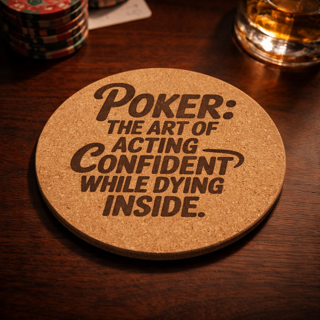 4 inch cork coaster – Poker The Art Of Acting Confident While Dying Inside – Casino Night theme