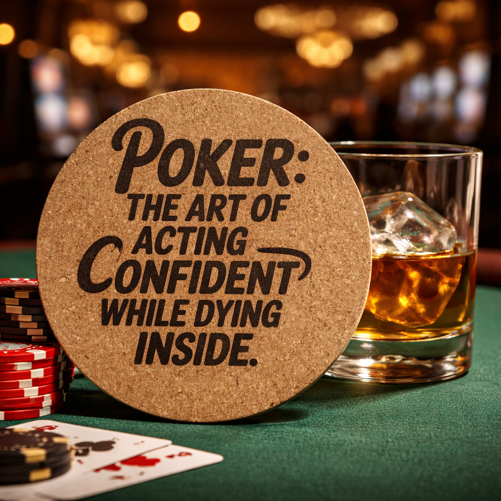 4 inch cork coaster – Poker The Art Of Acting Confident While Dying Inside – Casino Night theme