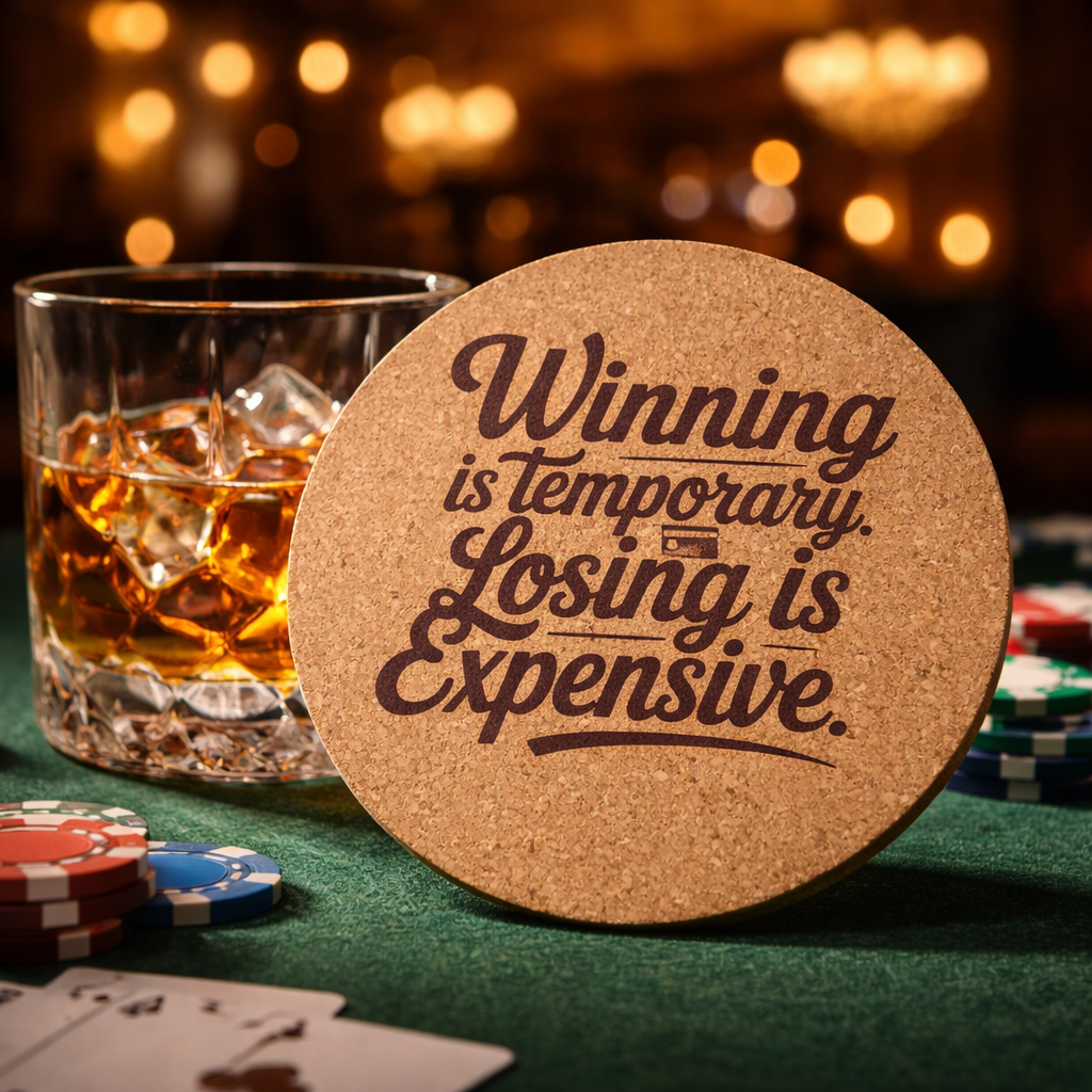 4 inch cork coaster – Winning Is Temporary Losing Is Expensive – Casino Night theme
