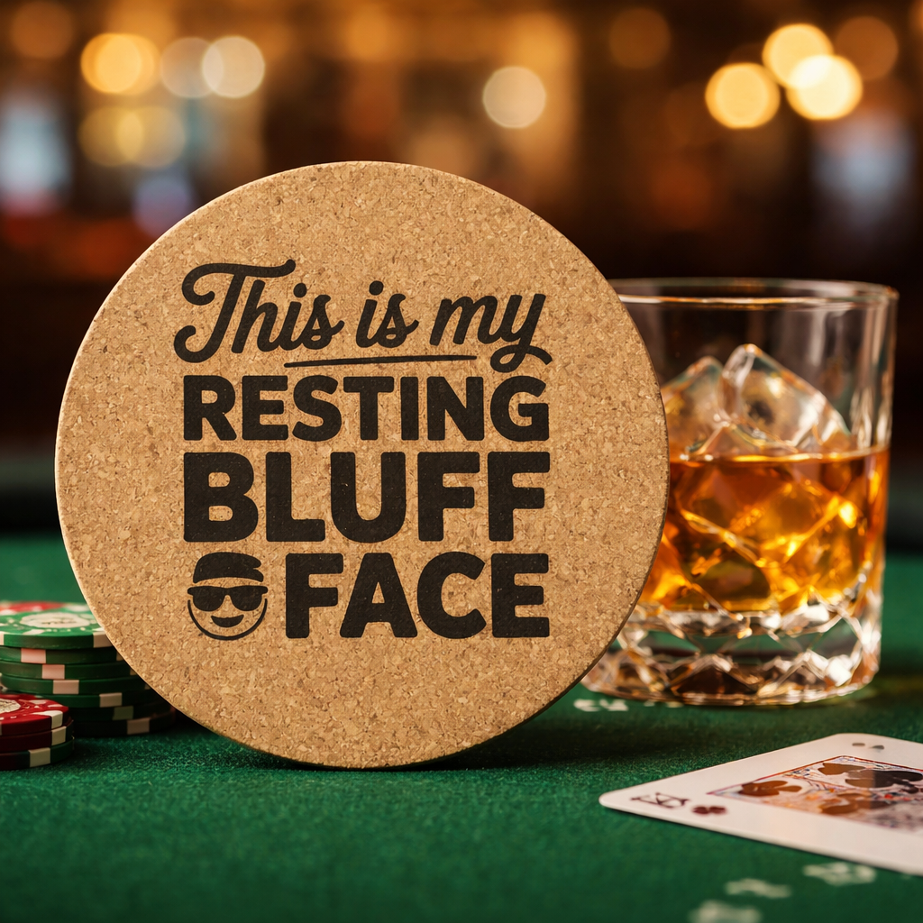 4 inch cork coaster – This Is My Resting Bluff Face – Casino Night theme