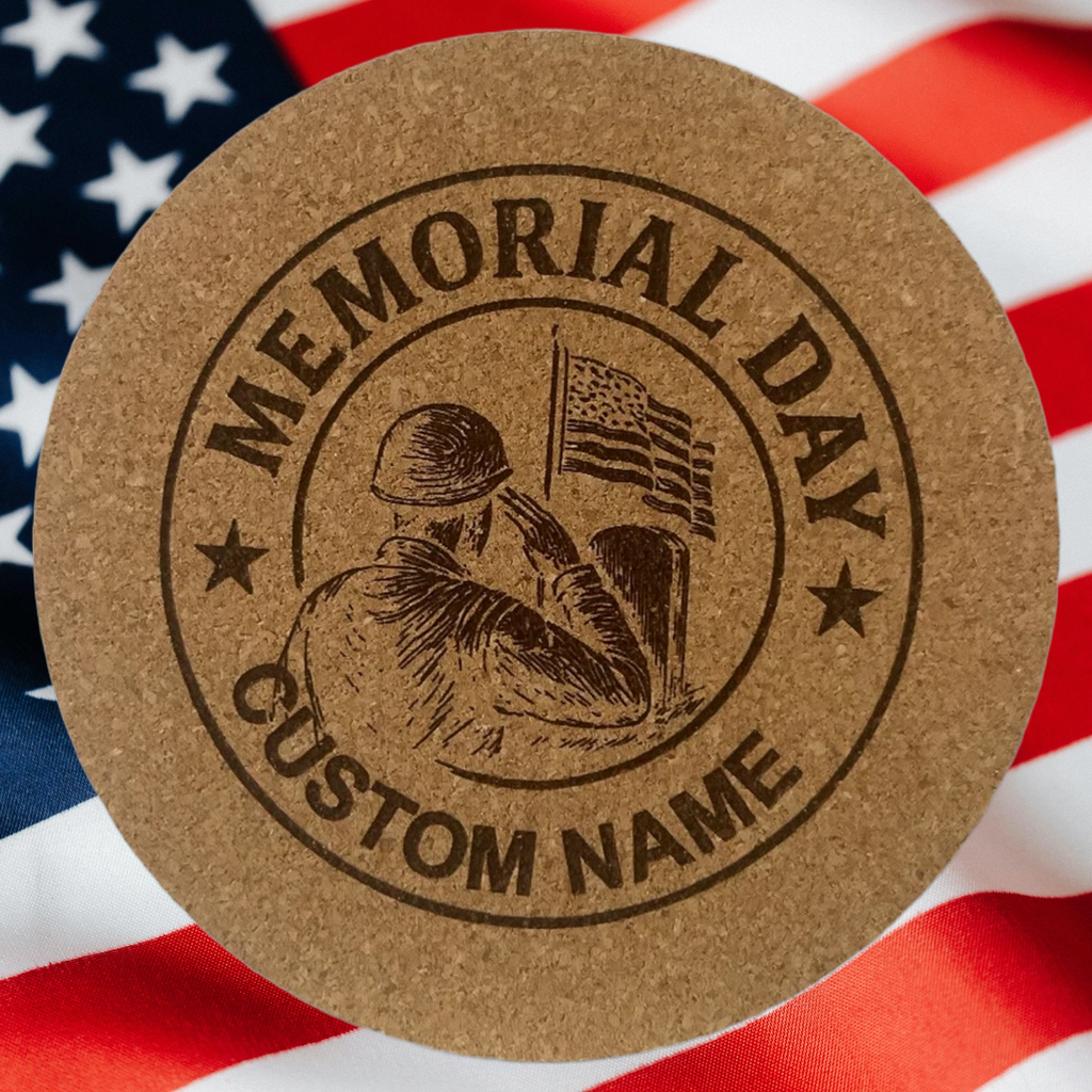 4 inch cork coaster – Memorial Day Personalized– Military Tribute theme