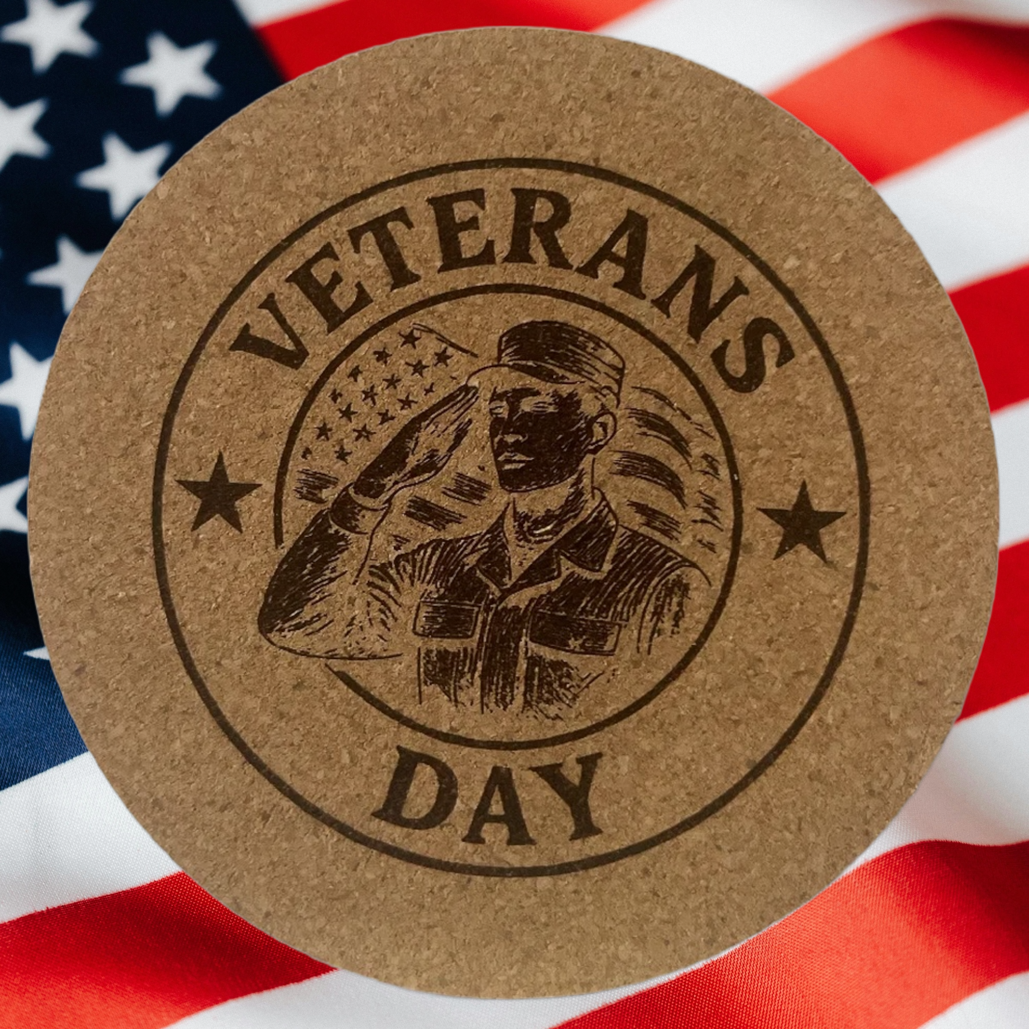 4 inch cork coaster – Veterans Day – Military Tribute theme