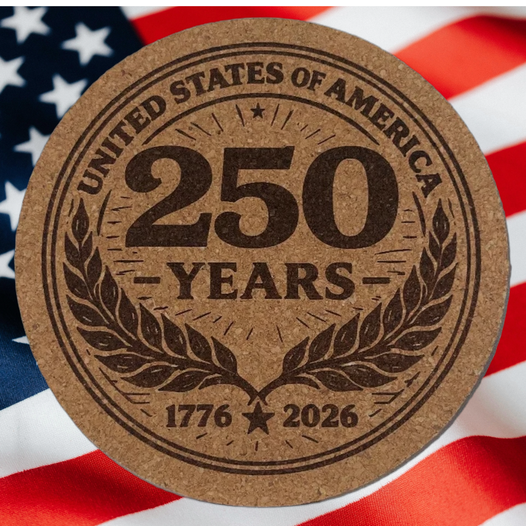 4 inch cork coaster – UNITED STATES OF AMERICA 250 YEARS 1776-2026 – America 250 theme design 04