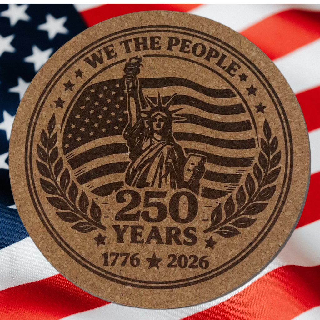 4 inch cork coaster – WE THE PEOPLE 250 YEARS 1776-2026 – America 250 theme design 05
