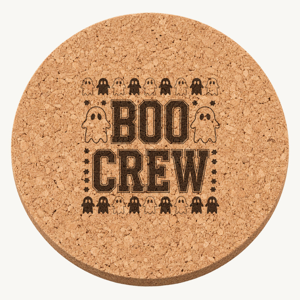 Boo Crew laser engraved Halloween cork coaster — front view