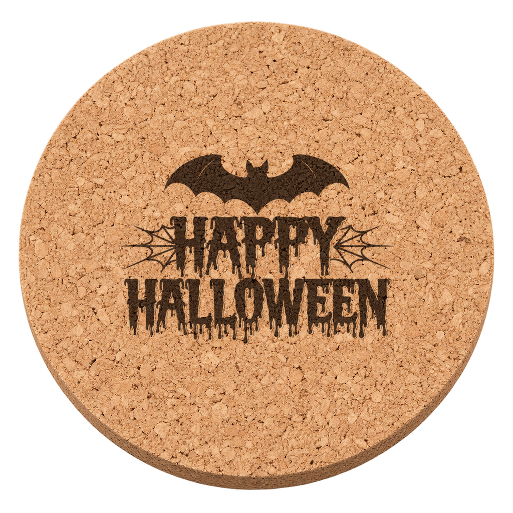 Happy Halloween laser engraved Halloween cork coaster — transparent view