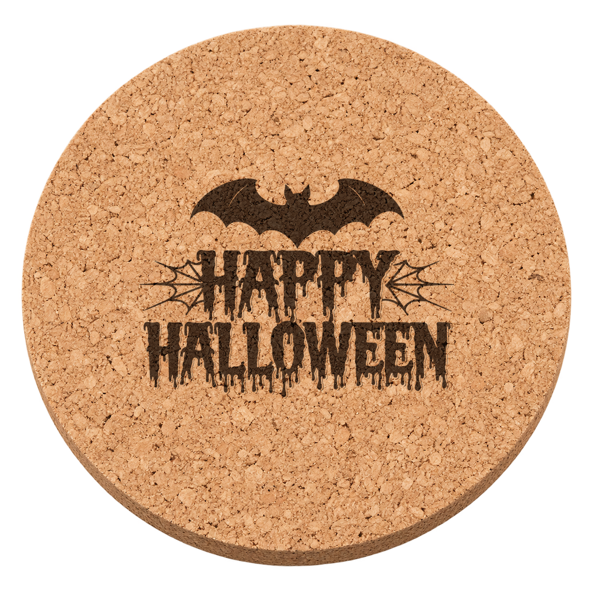 Happy Halloween laser engraved Halloween cork coaster — transparent view
