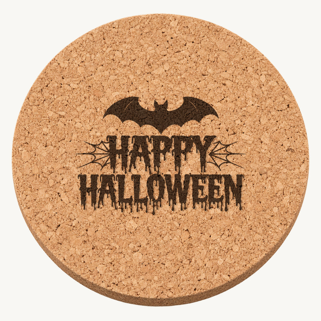 Happy Halloween laser engraved Halloween cork coaster — front view