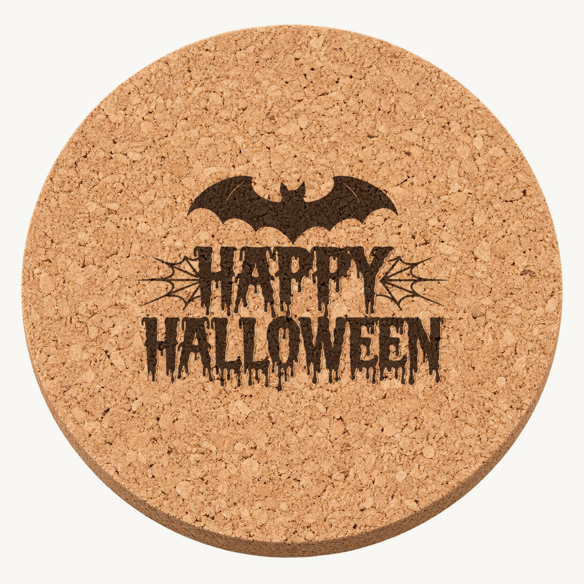 Happy Halloween laser engraved Halloween cork coaster — front view