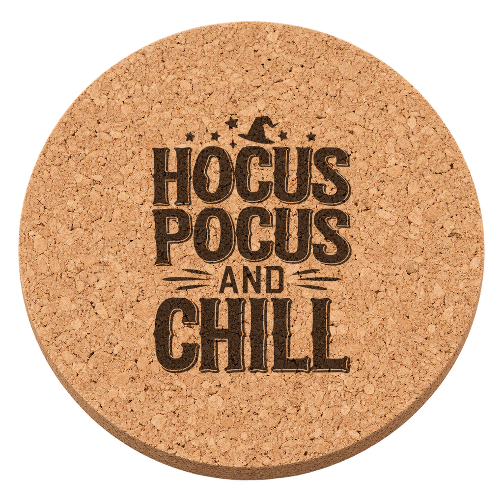 Hocus Pocus and Chill laser engraved Halloween cork coaster — transparent view