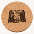 Oh Hey Boo laser engraved Halloween cork coaster — front view