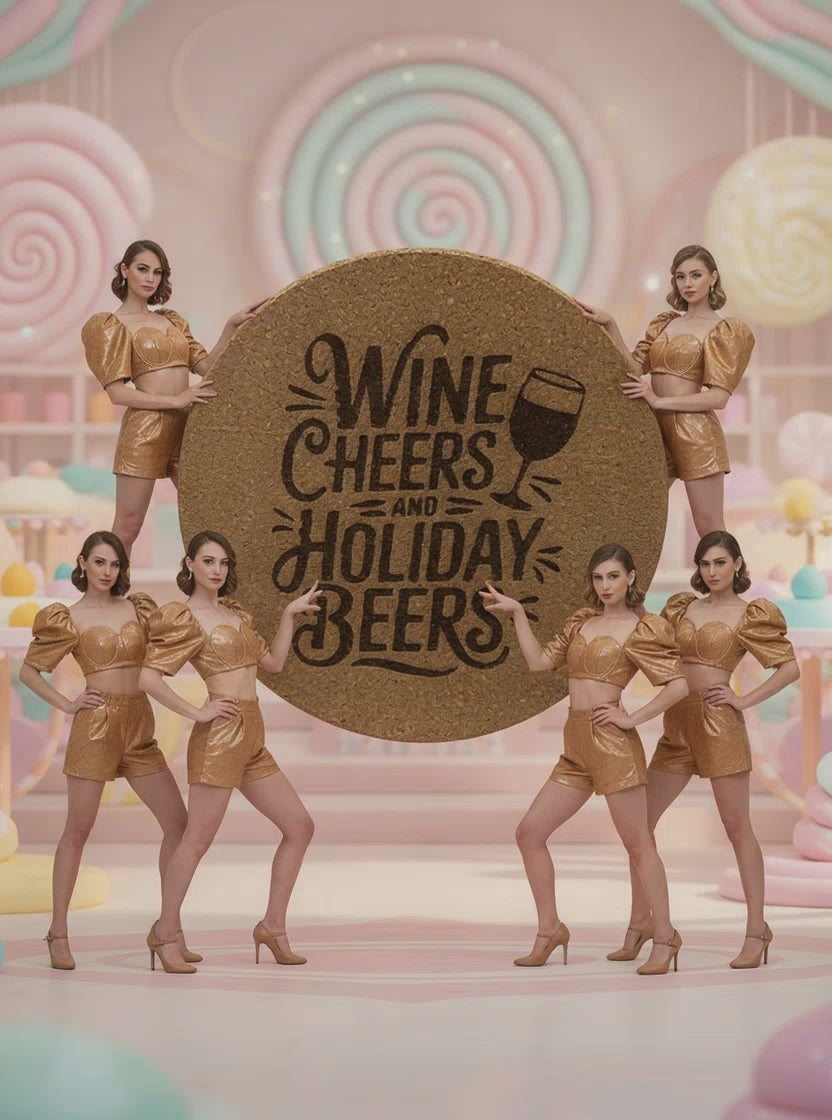 4 inch cork coaster – wine cheers and holiday beers- wine theme