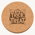 Trick or Treat laser engraved Halloween cork coaster — front view